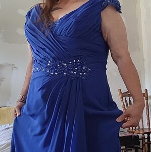 Blue Ruched Embellished Gown for Prom